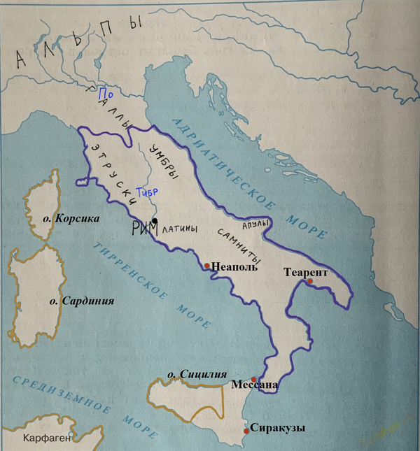Контурная карта Древняя Италия
