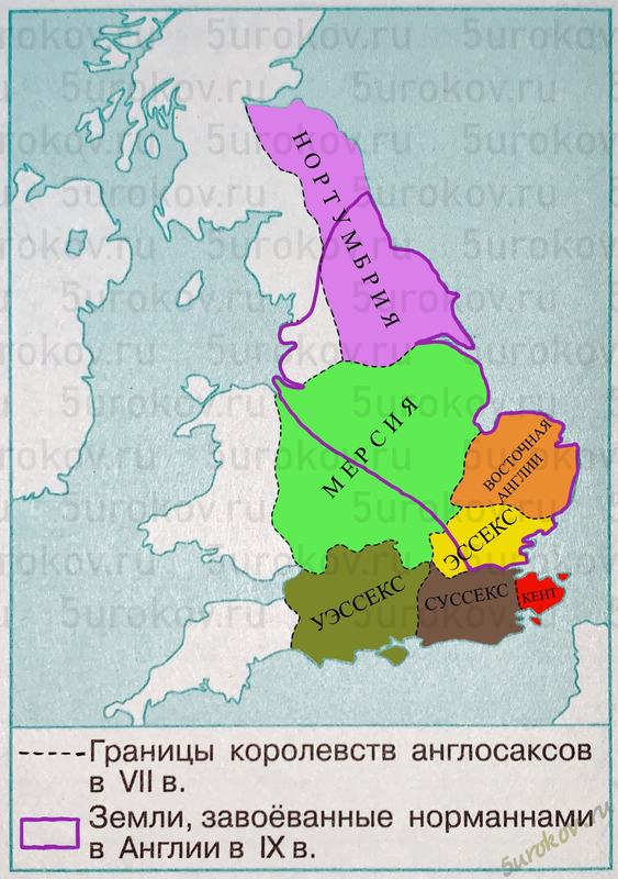 Контурная карта Англия в раннее Средневековье