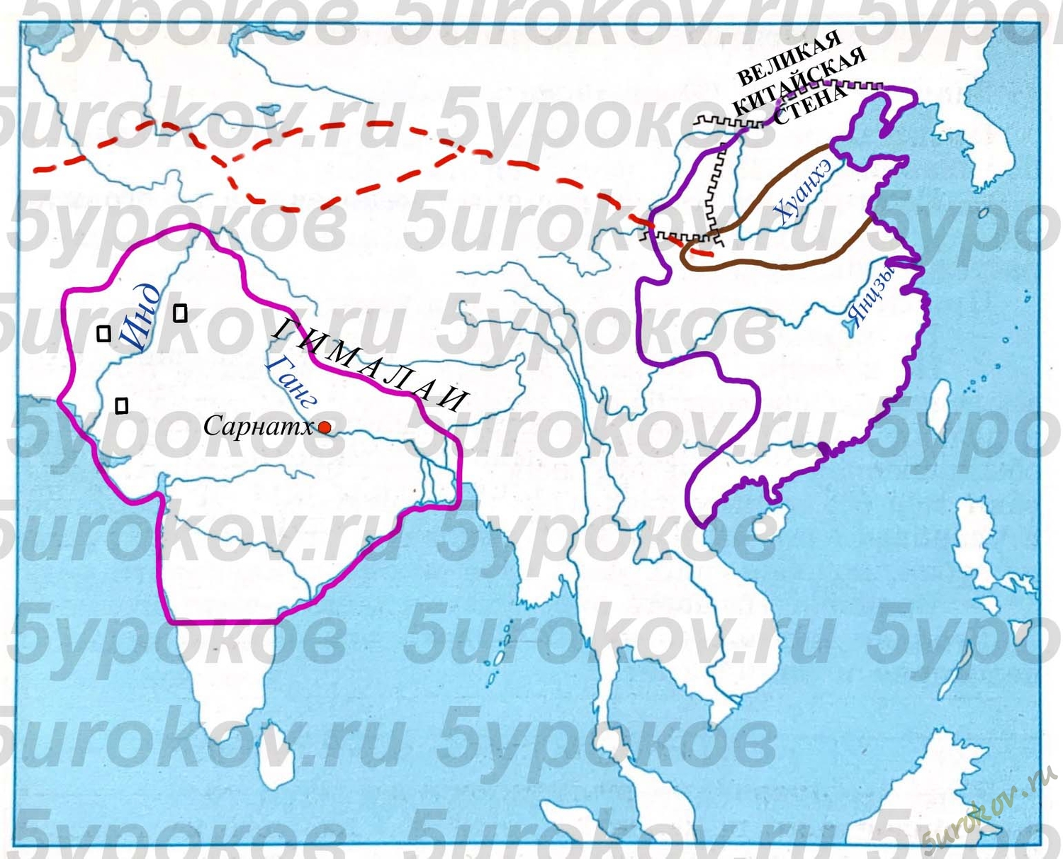 Заполните контурную карту «Индия и Китай в древности»