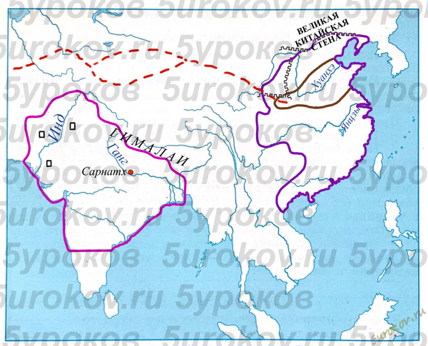 Контурная карта Индия и Китай в древности